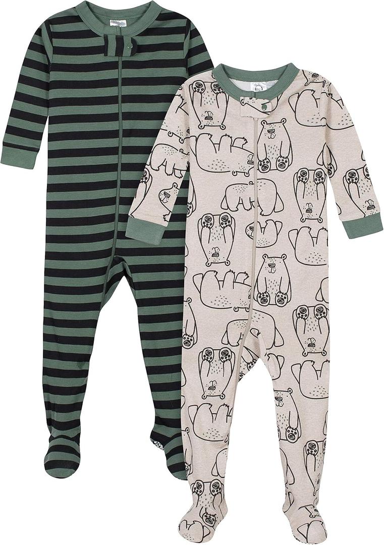Gerber Baby-Boys 2-Pack Footed Pajamas (Bear Green Stripes White) 12 Months