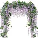 2Pcs 7.2Ft/Piece Artificial Flowers Wisteria Garland Artificial Wisteria Vine Hanging Flower Greenery Garland for Home Garden Outdoor Wedding Arch Floral Decor (Purple)