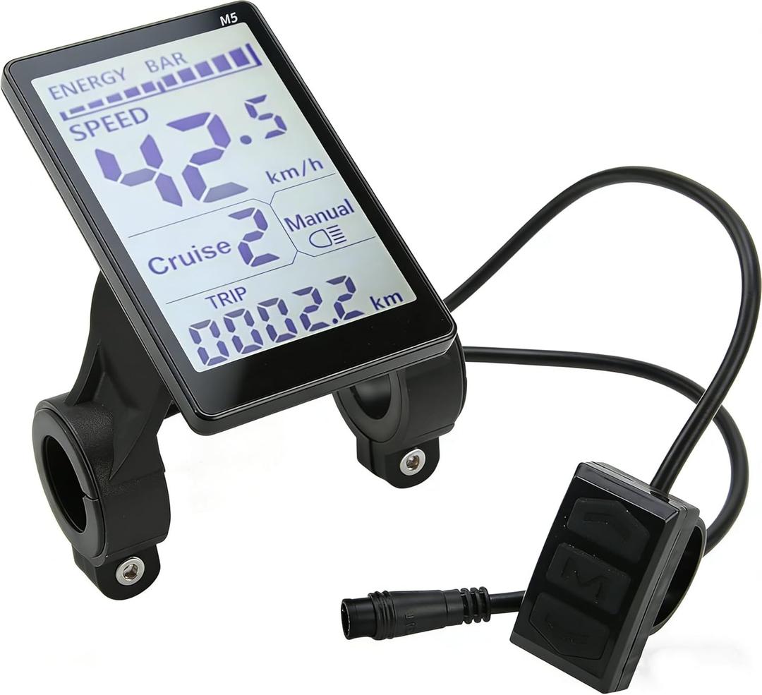 PerGar M5 Electric Bicycle LCD Display with Waterproof 6-pin Connector and 24V-60V Universal Voltage for e-Bikes and Electric Scooters, Robust ABS Replacement Panel for Easy retrofitting