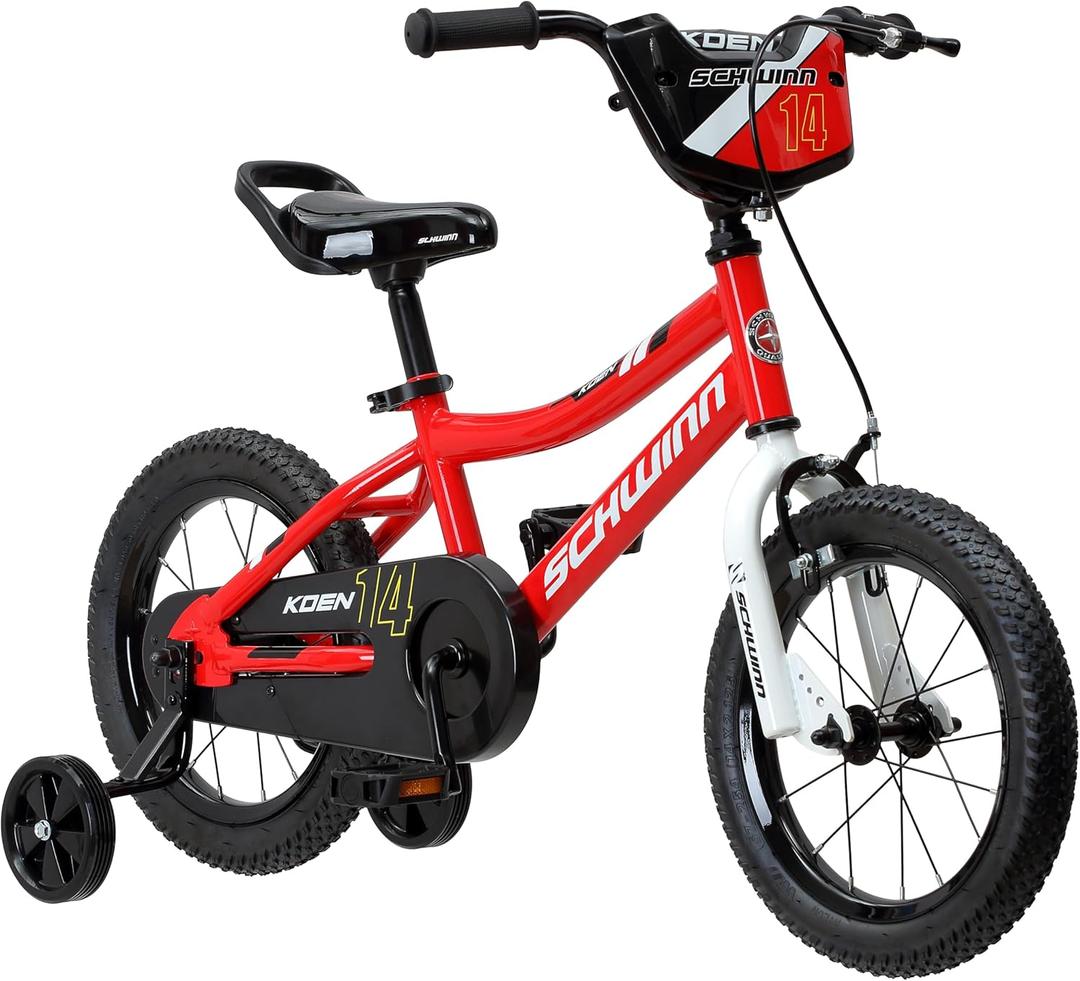 Schwinn Elm and Koen Bike or Balance Bike, 12-20 Inch Bike for Kids Ages 2-13, Black, Blue, Red, Teal, Pink or Purple, SmartStart Ergonomic Design, Adjustable Seat Grows with Child, Training Bicycle (Number Plate/14-Inch Wheels)