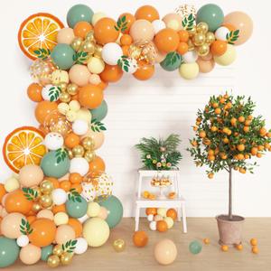 Amandir 151pcs Little Cutie Baby Shower Decorations, Yellow Sage Green Orange Balloon Arch Garland kit with Foil Orange Balloons Willow Leaves for Fruit Theme Birthday Party Supplies
