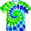 DMPROD Kids Tie Dye Shirt Size 6-18 Children Hippies Senior Short Sleeve Tees Tie-Dye T Shirt for Boys Girls (9-11 Years, Blue Green)