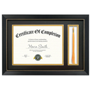 11x16.5 Diploma Frame with Tassel Holder for 8.5x11 Certificate Document, Black Diploma Frame with Real Glass, Black Over Gold Double Mats, Display 8.5x11 diploma and One Tassel
