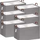 Hinwo 70L Extra Large Storage Bins, 6-Pack Closet Organizers and Storage, Foldable Clothes Storage Baskets with Handles, Containers for Clothing, Blanket, Comforters, Toys, Bedding (Gray)