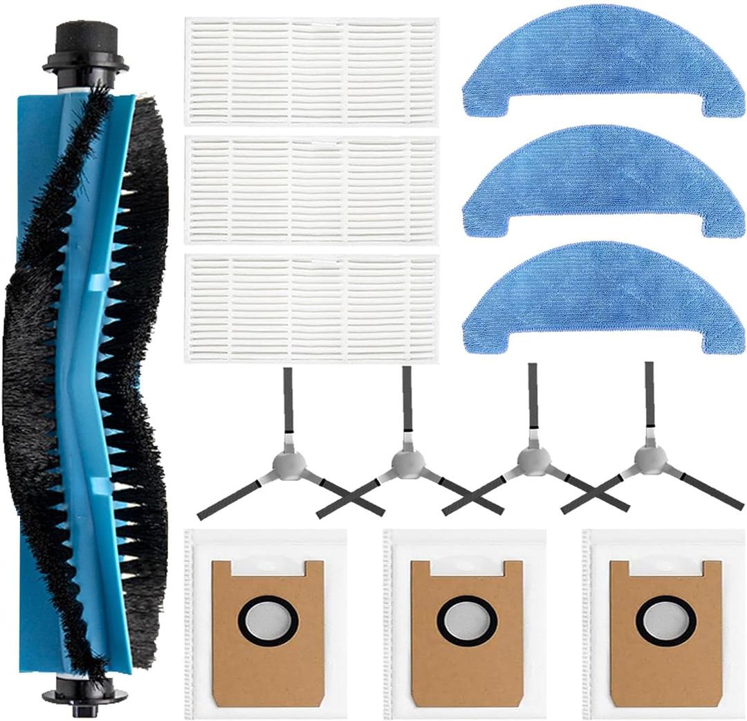 Replacement for Loorow AT800 Accessories : Replace Part for Loorow AT800 3-in-1 Robot Vacuum 1 Main Brush 4 Side Brush 3 Filter 3 Mop Pad 3 Dust Bag (14 Pack)