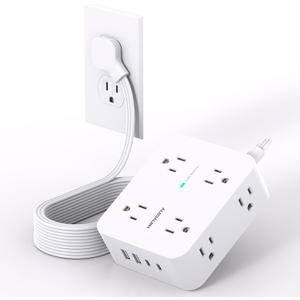 Extension Cord 10 Ft, Ultra Thin Flat Plug Power Strip Surge Protector with 8 Outlets 4 USB Ports (2 USB C), HANYCONY Outlet Extender Desk Charging Station for Home Office Dorm Room Essentials