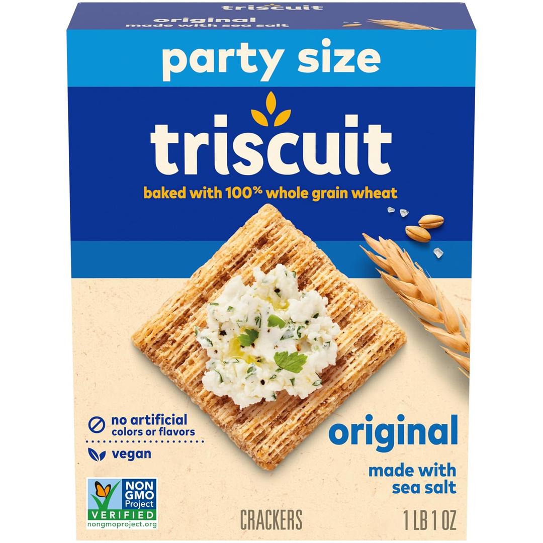 Triscuit Original Whole Grain Wheat Crackers, Vegan Crackers, Healthy Snacks, Lunch Snacks, Party Size, 17 oz (EXP 09/03/26)