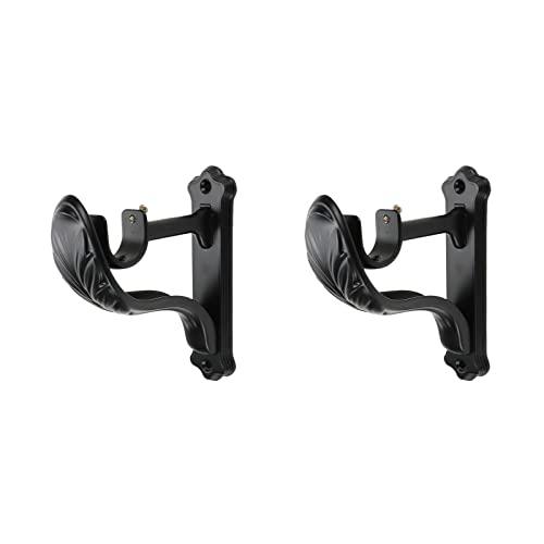 Tsnamay 2Pcs Curtain Rod Brackets Holders, Single Black Retro Wall Mount Brackets for Window Curtains Rod Hangers with Adjustable Screw