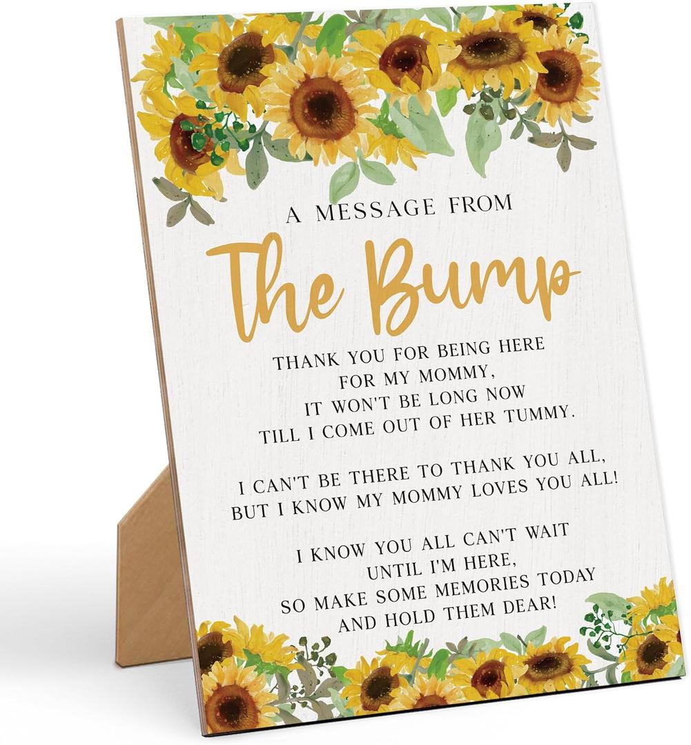 Baby Shower Games a Message from The Bump Baby Shower Game Sign-811 Inches, Sunflower Wooden Game Sign, Gender Neutral Tabletop Decor for Gender Reveal Party, Newborn Announcement Decoration-LA7 (multicoloured07)