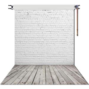 HUAYI 5X7ft White Brick Wall with Gray Wooden Floor Photography Vinyl Backdrop D-2504