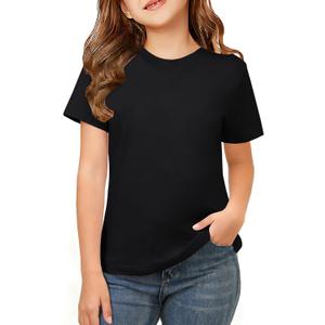 ZDC Girls Short Sleeve Shirts Crewneck T Shirts Kids Summer Tops Basic Tees 5-14 Years (Black)