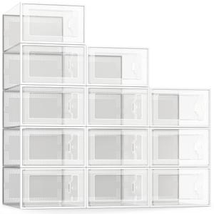 SEE SPRING XLarge Shoe Storage Box Fit Size 11, Clear Plastic Stackable Shoe Organizer for Closet, Space Saving Foldable Shoe Rack Sneaker Container Bin Holder, 12 Pack Clear