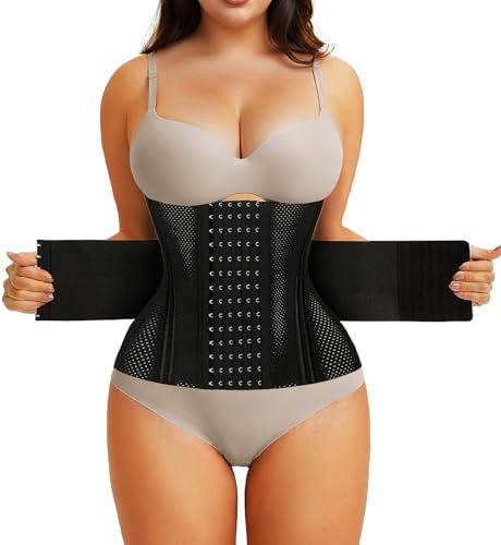 Rosemary Kiss Waist Trainer for Women Men Tummy Control Body Shaper Corset Shapewear Workout Cincher Trimmer Ab Belt (Black, Large)