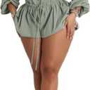 Famnbro Womens Summer Rompers Long Sleeve V Neck Drawstring Bubble Short Cute Jumpsuit One Piece Club Outfits (Large, Grey)