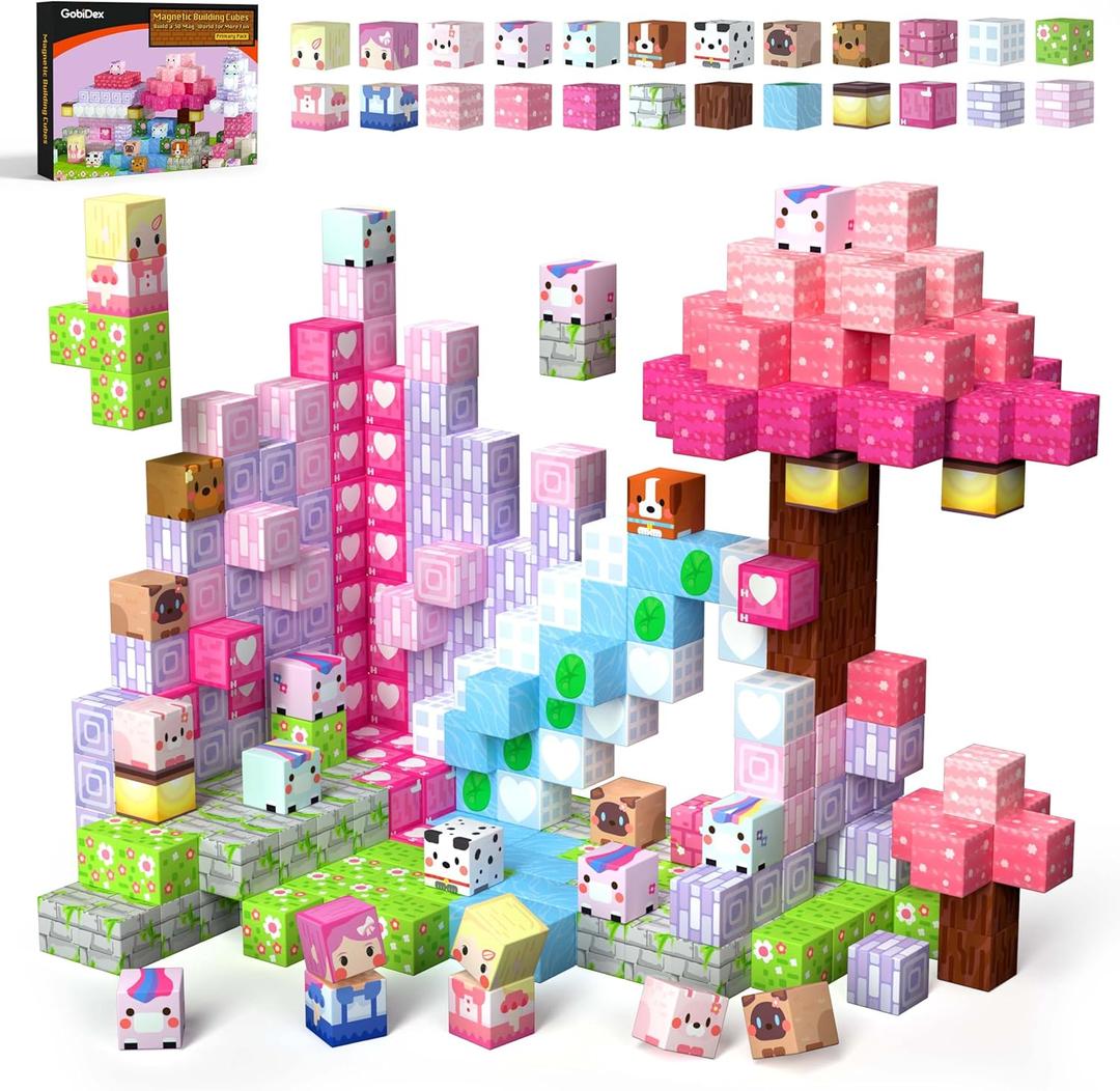 GobiDex Magnetic Blocks Kid Building Toys for 3+ Years Old Girls, STEM Sensory Gifts for Princess, Kids Magnets Build Mag Wonder World Game for Toddler