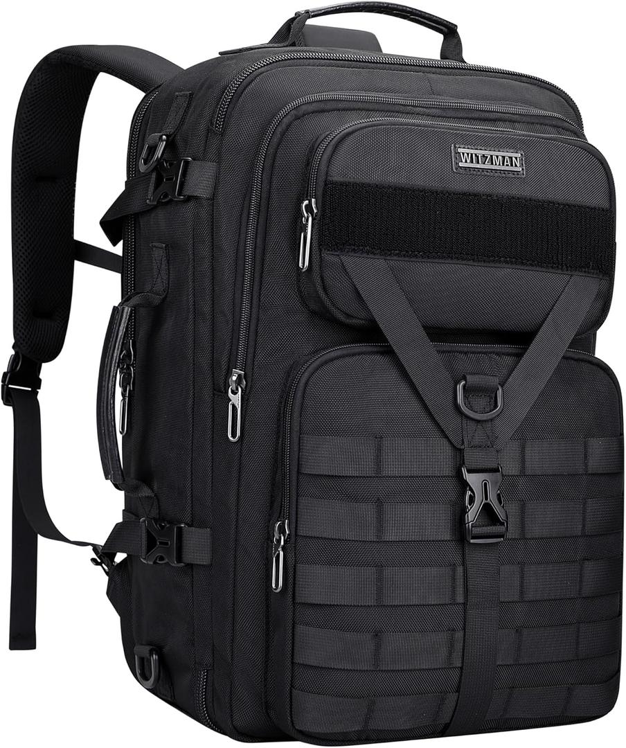 WITZMAN Carry On Travel Backpack for Men Large Convertible 45L Fit 17 Inch Laptop Backpack 3 in 1 Bag for Airline Approved(B688 Black)