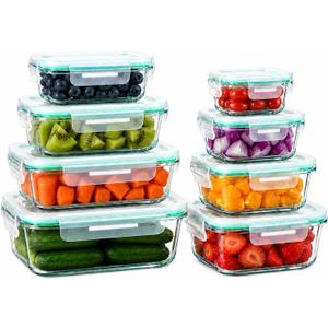 Peaktet 8 Pack Glass Food Storage Containers with Lids, Airtight Meal Prep Containers Set, Leakproof Glass Lunch Containers, BPA-Free Locking Lids, Oven Microwave Freezer Dishwasher Safe