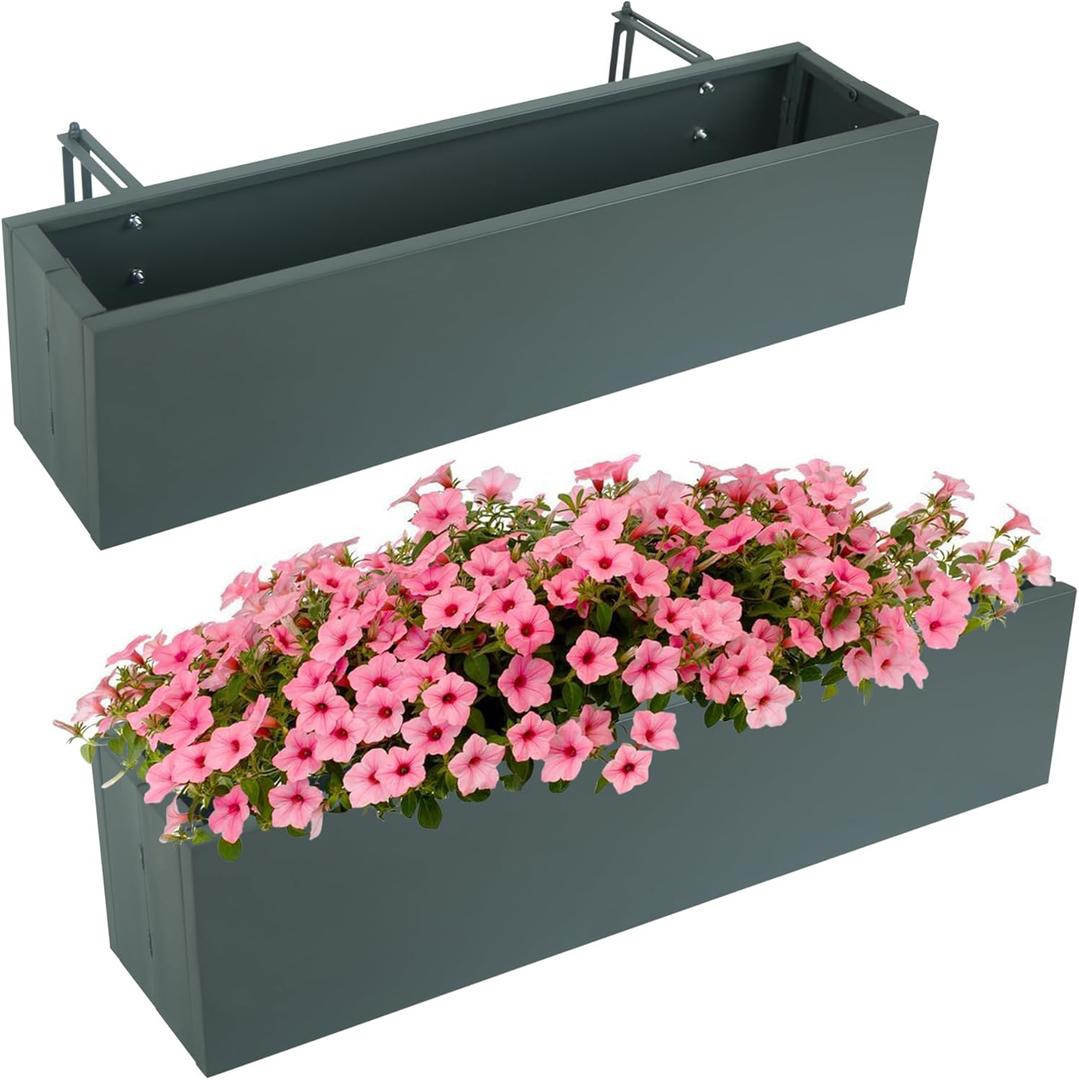 2 Pack Metal Railing Planter Box, 30 Inch Balcony Planters with Adjustable Brackets, Large Hanging Planters for Outdoor Fence Deck 2 Pack Metal Railing Planter Box, 30 Inch Balcony Planters with Adjustable Brackets, Large Hanging Planters for Outdoor Fence Deck