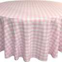 LA Linen TCcheck108R-PinkK37 Polyester Gingham Checkered Tablecloth, White & Pink - 108 in. Round