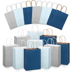 Skyygemm 32 Pcs Paper Gift Bags Bulk with Handle, 6.3 x 3.2 x 8.6 Inch Assorted Colors Kraft Goodie Gift Wrap Bags for Birthday Party Favor Decor(Navy Blue)