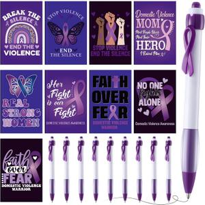 18 Pcs Domestic Violence Awareness Month Gifts, End The Silence Notebook & Purple Ribbon Pens Set for International Day for The Elimination of Violence Against Women, School Public Charity Gift
