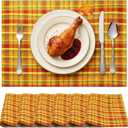 FoldTier Set of 6 Orange Buffalo Plaid Placemats 13x19 Inch Winter Christmas Plaid Placemats Heat Resistant Washable Holiday Checkered Table Mat Set for Dining Parties New Year Winter Decor