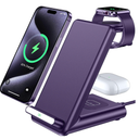 Wireless Charging Station,3 in 1 Charging Stand Made for Apple Watch Ultra 11 10 9 8 7 6 SE 5 4 3,Fast Wireless Charger Made for iPhone 17/Air/16/15/14/13/12,for AirPods Pro 3(with Adapter) (Purple)