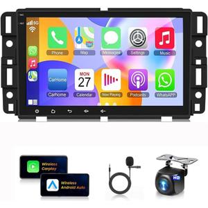 8'' Car Stereo for 2007-2012 Chevrolet Chevy Silverado Impala GMC Sierra Acadia Enclave Yukon 2007-2012 w/Wireless Carplay & Android Auto GPS BT AHD Mirror Link SWC Mic, 2+32G