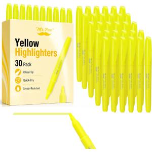 Mr. Pen- Yellow Highlighters, 30 Pack, Chisel Tip, Quick-Dry, Smear-Resistant, Odorless Yellow Highlighters Bulk for School, Office & Journaling