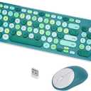 Wireless Keyboard and Mouse Combo, Retro Typewriter Keyboard with Round Keycaps, 2.4GHz USB Cute Wireless Keyboard Mouse for Computer, Desktop (Green)