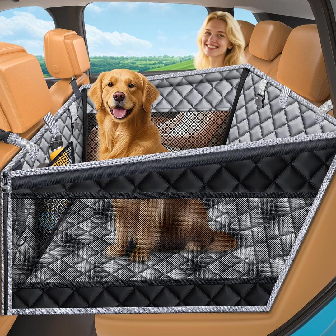 URPOWER Hard Bottom Dog Car Seat for Large Medium Dogs, Dog Back Seat Extender with 3-Sided Hard Boards, Waterproof Pet Backseat Cover Dogs Hammock for Large Cars, Trucks and SUVs, Holds up to 200 lbs