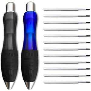 14pcs Big Fat Pens Aids Writing - 2 Pens + 6 Black Refills + 6 Blue Refills for Tremor, Arthritis, Parkinson, Handicap, Carpal Tunnel