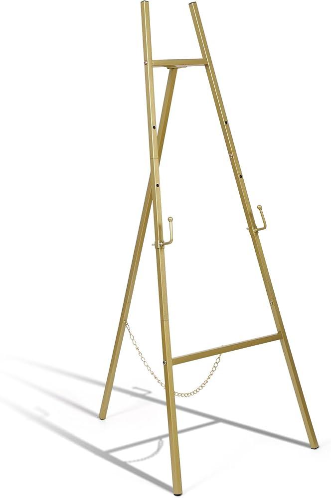 ARTASY 50" Gold Easel Stand for Wedding Signs, Posters, Portable Artist Easel for Painting Canvas, Large Display Easel for Home and Office