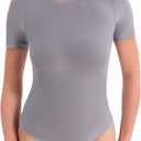 Women's Crew Neck Short Sleeve Bodysuit Slimming Fit T-Shirt Body suit Top Neutral Collection (Medium)