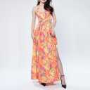 Women's Sexy Backless Halter Sundress - V-Neck High Slit Floral Maxi Dress, Boho Beach Dress for Vacation (L)