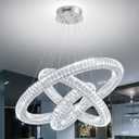 3 Ring Crystal Chandelier for Living Room High Ceiling Chandeliers for Foyer LED Dimmable Chandelier 3000-6000K Silver D32''+D24''+D16''