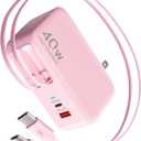 Retractable USB C Charger Wall Plug with 35.5in/90cm Type C Cables Cords,40W Fast Charging Foldable Block Multi Charger for All Devices for iPhone 17/16/15/14/13/12,iPad,Galaxy,Pixel