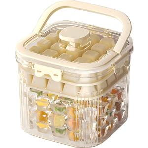 Portable Ice Container with 2 Ice Packs - 1-Click Release, Double-Layer Trays (48 Cubes), 100+ Storage, Compact Handheld for DIY Drinks, Baby Food, Parties & Outdoor Use (Cream Yellow)