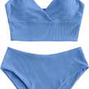 ZAFUL Women Tankini Set, Ribbed High Cut Surplice Swimsuit Bathing Suit with Spaghetti Straps, Size: M