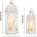 JHY DESIGN Set of 2 Decorative Candle Lanterns 22"&17" H Outdoor Vintage Metal Candle Holder for Garden Living Room Indoor Parties Weddings Patio Home Decor(White with Gold Brush)