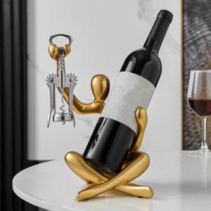 FJSPERM Thinker Statue Wine Rack, Gold Modern Rack for Kitchen Table Decor, Single Wine Bottle Holder Countertop for Bar, Small Bottle Holder Rack