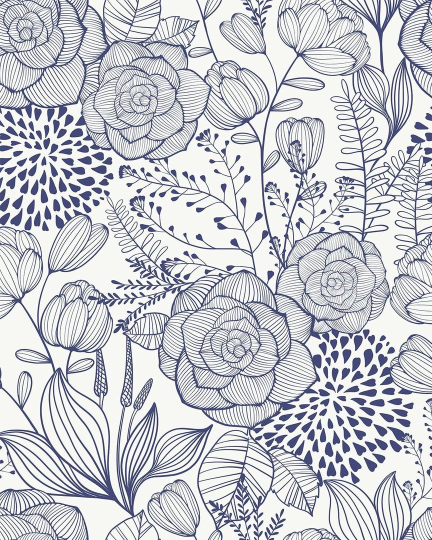 Wudnaye Blue and White Wallpaper Peel and Stick Navy Floral Wallpaper 16.9" x 118.1" Navy Blue Floral Contact Paper Peel and Stick Flowers Leaf Self Adhesive Removable Wall Paper for Bathroom Decorative