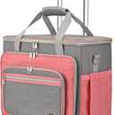 Rolling Craft Bag, Tote Bag with Wheels for Women, Rolling Teacher Bag with Removable Folding Hand Truck (Pink)