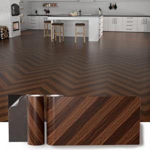 2 Rolls 11.8" Wide Cover 40 Sq.Ft Peel and Stick Floor Tile Roll, Durable Self Adhesive Vinyl Flooring Wood Grain Linoleum Flooring Tile DIY for Kitchen, Bathroom, Living Room, Dark Brown Herringbone
