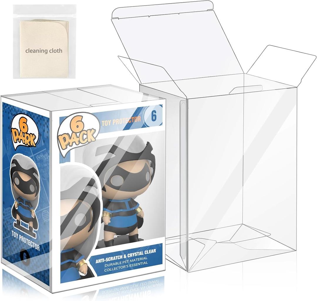 6 Pack Protector Cases for 4 Inch Figures, Crystal Clear Display Box with Lock - Dust, Fog, Scratch & Fingerprint Resistant, Flexible Shatterproof PET Plastic (Non-Yellowing), Includes Clean Cloth