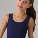 Girls Tank Tops Double Lined Ribbed Knit Crop Tops 2 Pack Basic Sleeveless Athletic Round Neck Dance Top (S)