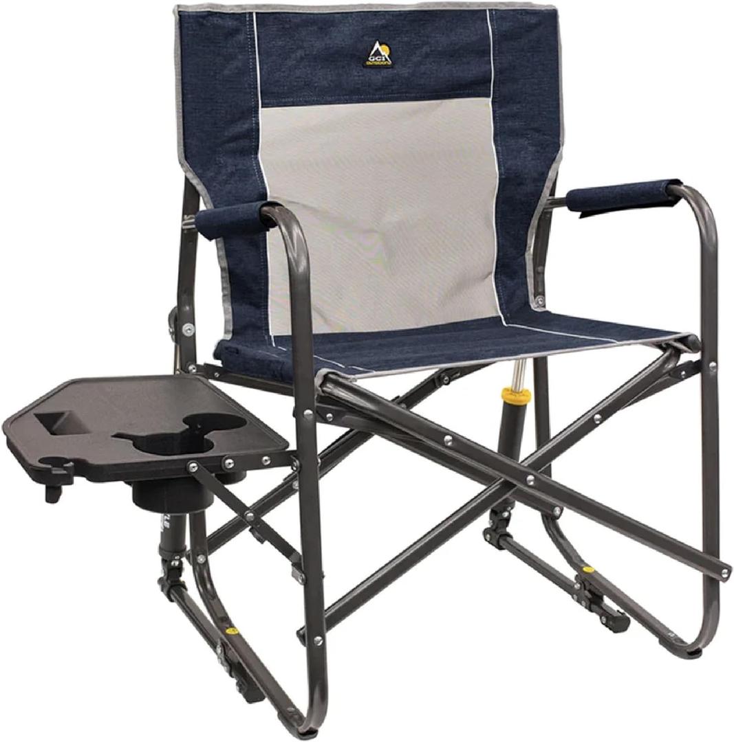 GCI OUTDOOR Freestyle Rocker with Side Table Camping Chair | Portable Folding Rocking Chair with Solid, Durable Armrests, Drink Holder & Comfortable Backrest  Heathered Indigo GCI OUTDOOR Freestyle Rocker with Side Table Camping Chair | Portable Folding Rocking Chair with Solid, Durable Armrests, Drink Holder & Comfortable Backrest  Heathered Indigo