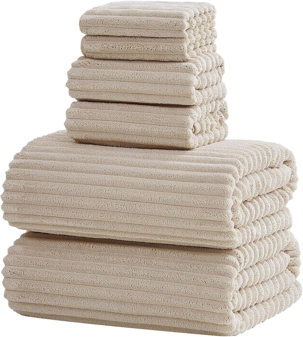 6-Piece Bath Towel Set(30"x60"), 2 Large Bath Towel Sheets, 2 Hand Towels and 2 Washcloths - Highly Absorbent Quick Dry Microfiber,Ultra Soft Towel Set for Bathroom (Beige)