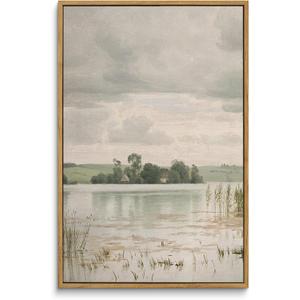 InSimSea Framed Canvas Prints Art Vintage Decor, Countryside Lakeside Landscape Paintings, Large Prints, Vintage Retro Wall Decorations for Bathroom Bedroom Living Room, 16"x24"