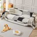 HAOMAIJIA Non Slip Couch Cover Sofa Covers for 3 Cushion Couch Washable sectional Couch Covers for Dogs pet Furniture Protector Couch Cover Blanket for Living Room (Black-Cream, 91"x134")